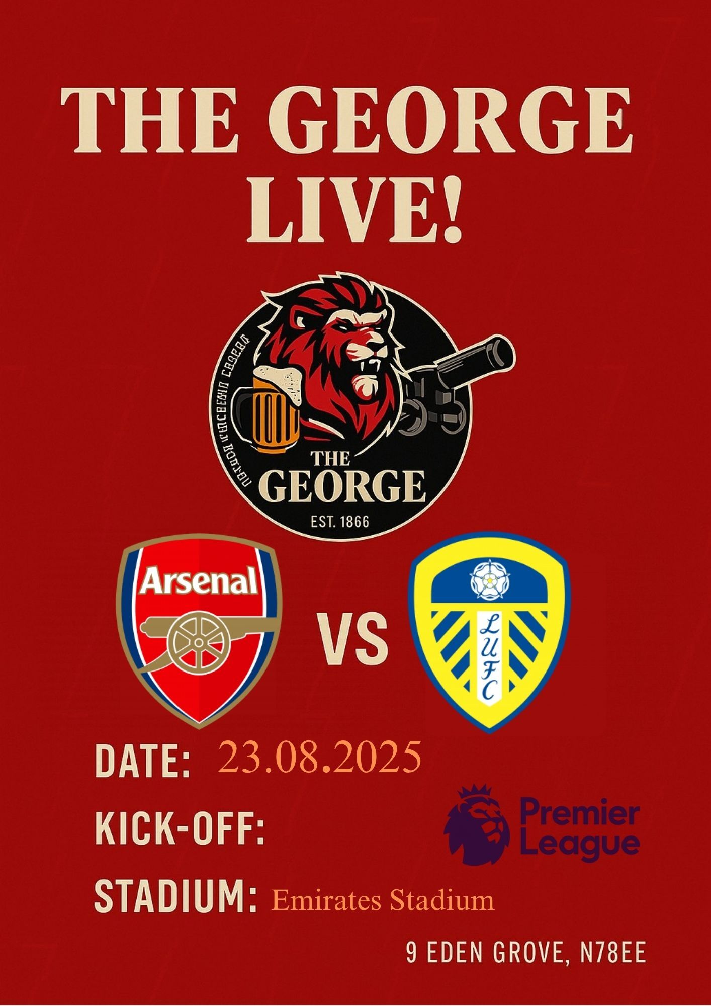 Arsenal vs Leeds United – Premier League Home Opener Live Screening